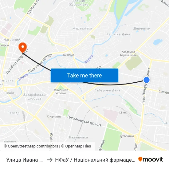Улица Ивана Камышева to НФаУ / Національний фармацевтичний університет map