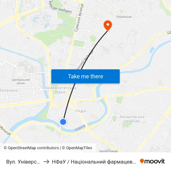 Вул. Університетська to НФаУ / Національний фармацевтичний університет map