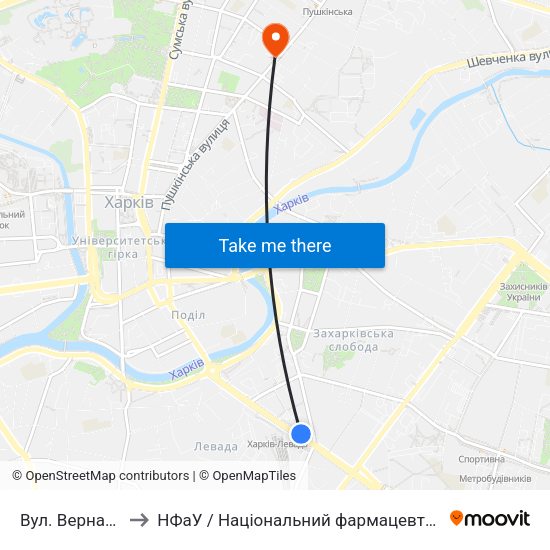 Вул. Вернадського to НФаУ / Національний фармацевтичний університет map