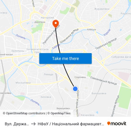 Вул. Державінська to НФаУ / Національний фармацевтичний університет map