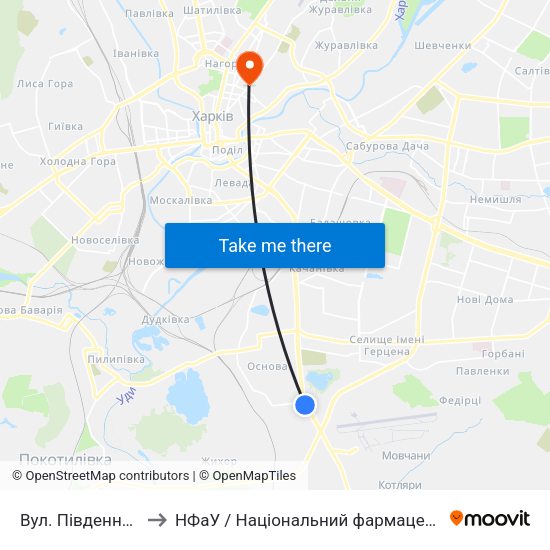 Вул. Пiвденнопроектна to НФаУ / Національний фармацевтичний університет map