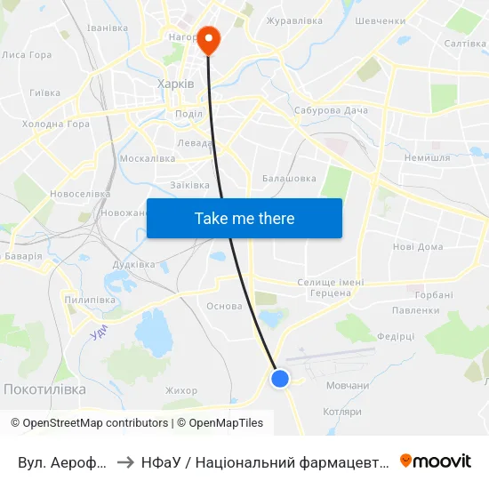 Вул. Аерофлотська to НФаУ / Національний фармацевтичний університет map