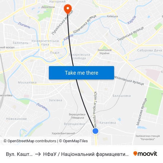 Вул. Каштанова to НФаУ / Національний фармацевтичний університет map