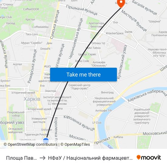 Площа Павлiвська to НФаУ / Національний фармацевтичний університет map