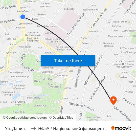 Ул. Данилевского to НФаУ / Національний фармацевтичний університет map