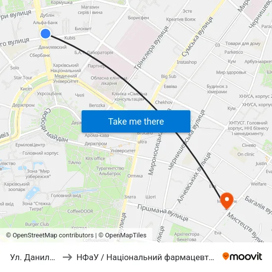 Ул. Данилевского to НФаУ / Національний фармацевтичний університет map