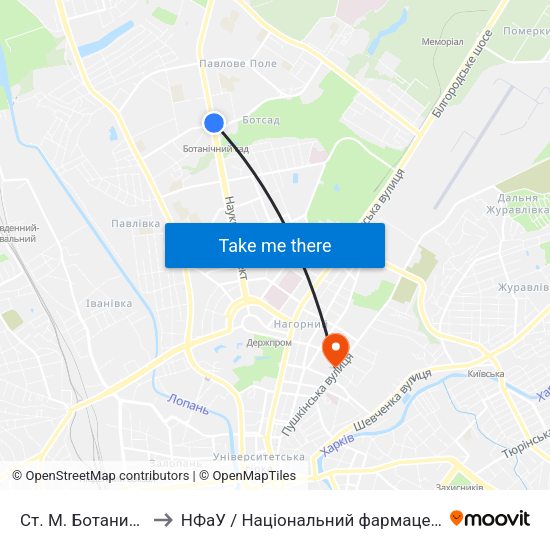 Ст. М. Ботанический Сад to НФаУ / Національний фармацевтичний університет map