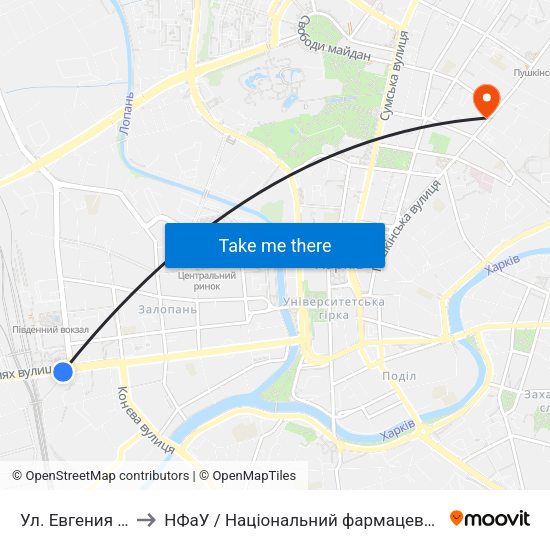 Ул. Евгения Котляра to НФаУ / Національний фармацевтичний університет map