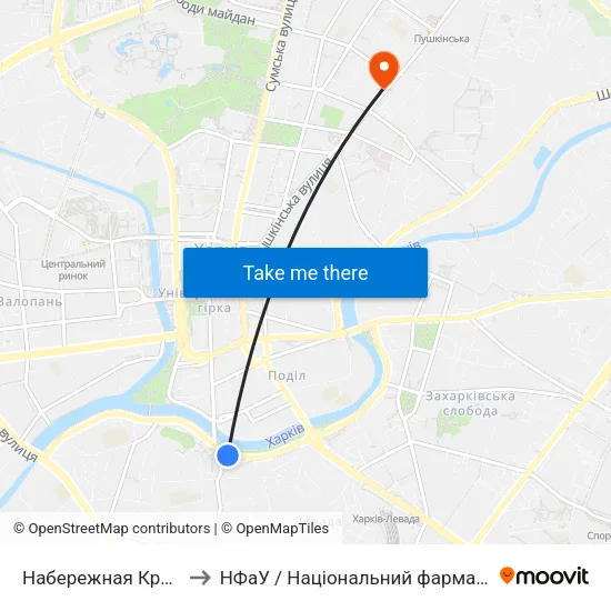 Набережная Красношкольная to НФаУ / Національний фармацевтичний університет map