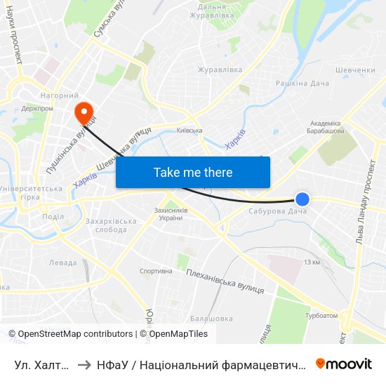 Ул. Халтурина to НФаУ / Національний фармацевтичний університет map
