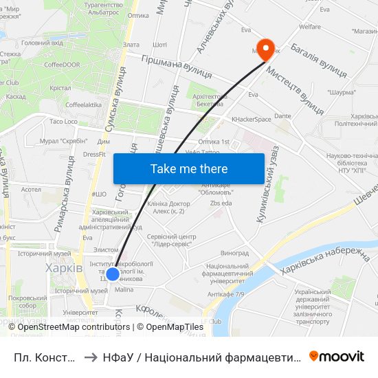 Пл. Конституции to НФаУ / Національний фармацевтичний університет map