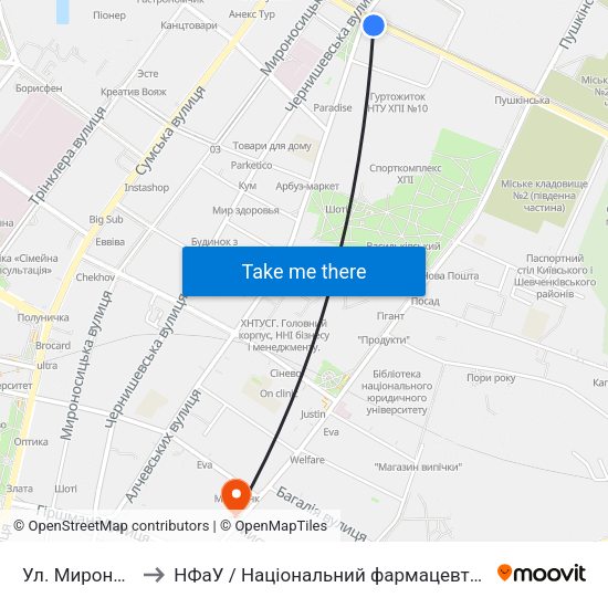 Ул. Мироносицкая to НФаУ / Національний фармацевтичний університет map