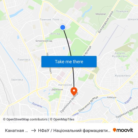 Канатная Дорога to НФаУ / Національний фармацевтичний університет map