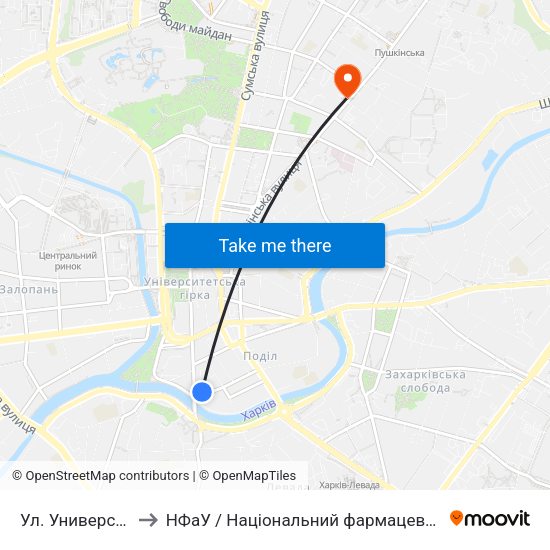 Ул. Университетская to НФаУ / Національний фармацевтичний університет map