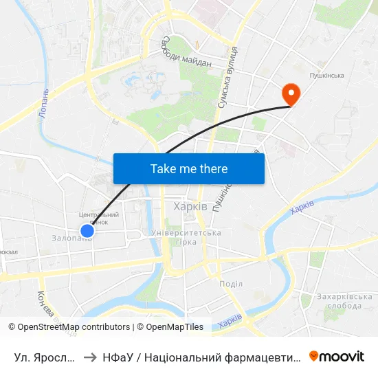 Ул. Ярославская to НФаУ / Національний фармацевтичний університет map