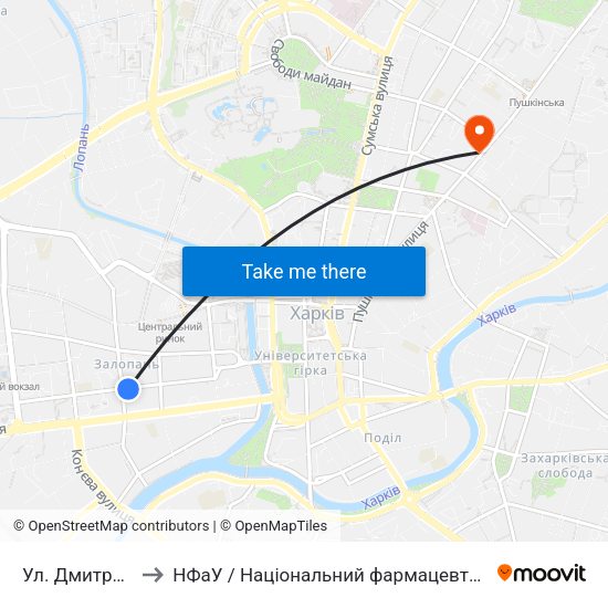 Ул. Дмитриевская to НФаУ / Національний фармацевтичний університет map