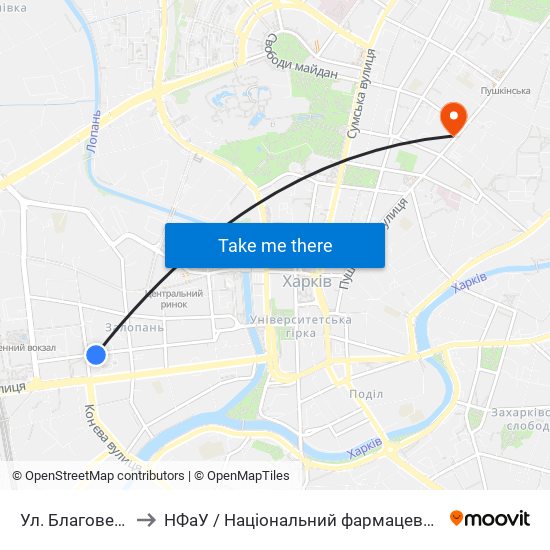 Ул. Благовещенская to НФаУ / Національний фармацевтичний університет map