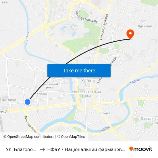 Ул. Благовещенская to НФаУ / Національний фармацевтичний університет map