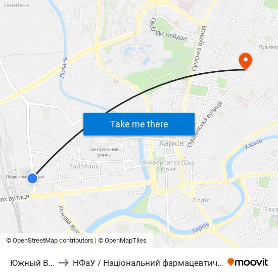 Южный Вокзал to НФаУ / Національний фармацевтичний університет map