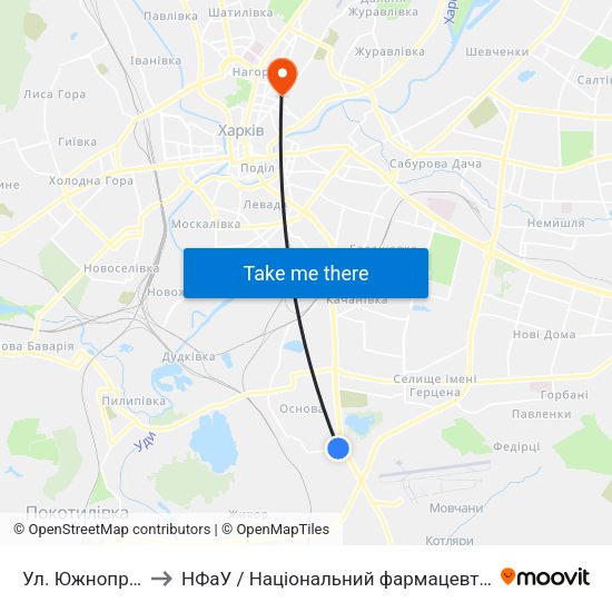 Ул. Южнопроектная to НФаУ / Національний фармацевтичний університет map