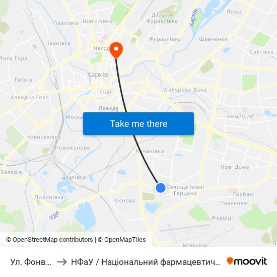 Ул. Фонвизина to НФаУ / Національний фармацевтичний університет map