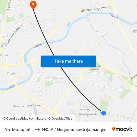 Ул. Молодой Гвардии to НФаУ / Національний фармацевтичний університет map