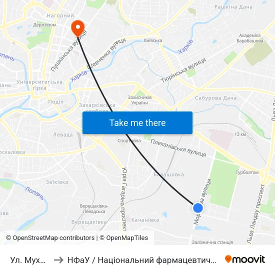 Ул. Мухачова to НФаУ / Національний фармацевтичний університет map