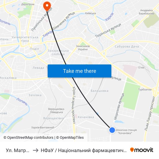 Ул. Матросова to НФаУ / Національний фармацевтичний університет map
