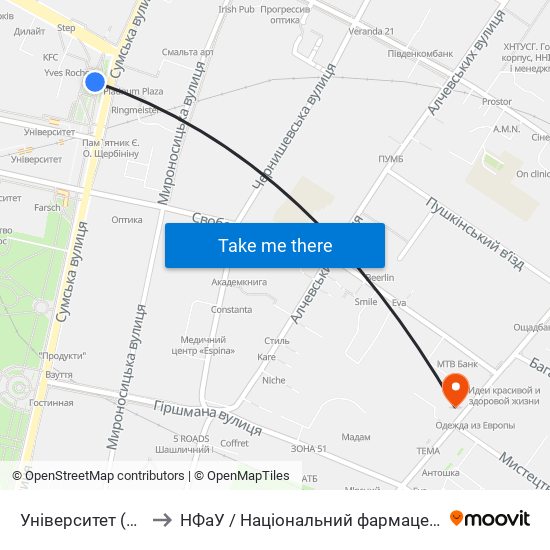 Університет (Universytet) to НФаУ / Національний фармацевтичний університет map