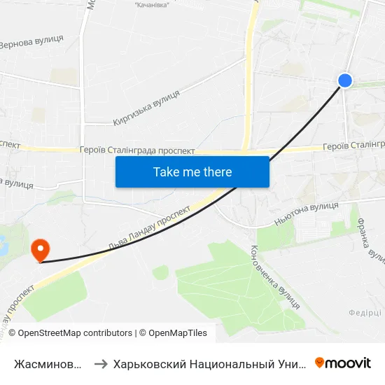 Жасминовый Бульвар to Харьковский Национальный Университет Внутренних Дел map