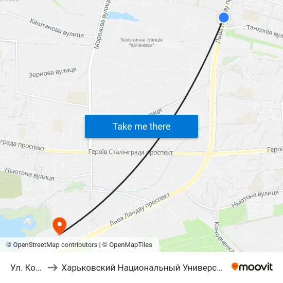 Ул. Ковтуна to Харьковский Национальный Университет Внутренних Дел map