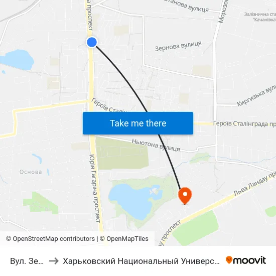 Вул. Зернова to Харьковский Национальный Университет Внутренних Дел map