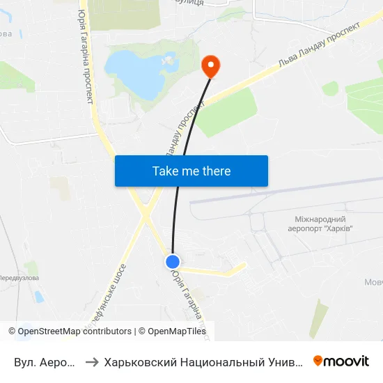 Вул. Аерофлотська to Харьковский Национальный Университет Внутренних Дел map