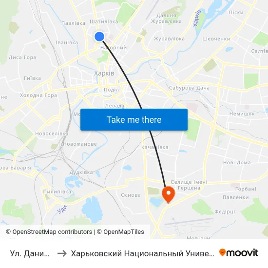 Ул. Данилевского to Харьковский Национальный Университет Внутренних Дел map