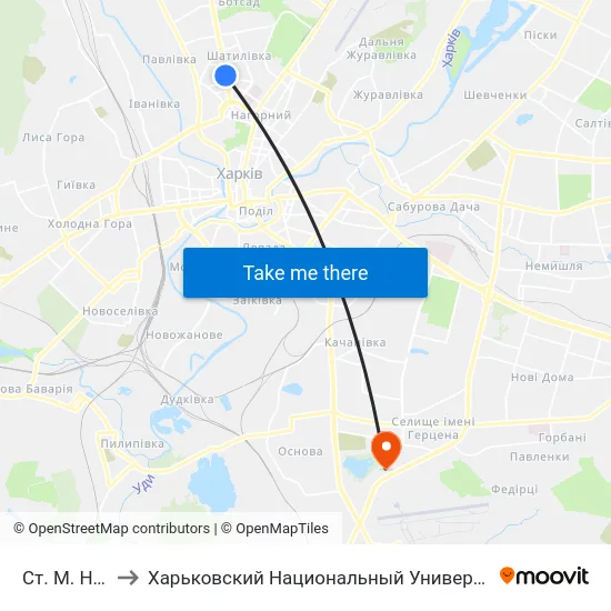 Ст. М. Научная to Харьковский Национальный Университет Внутренних Дел map