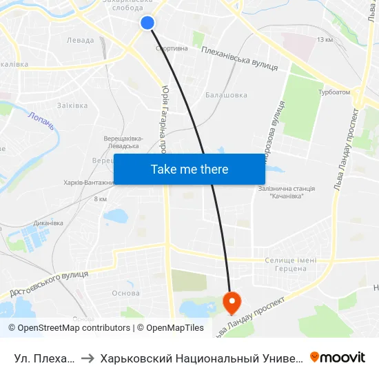 Ул. Плехановская to Харьковский Национальный Университет Внутренних Дел map