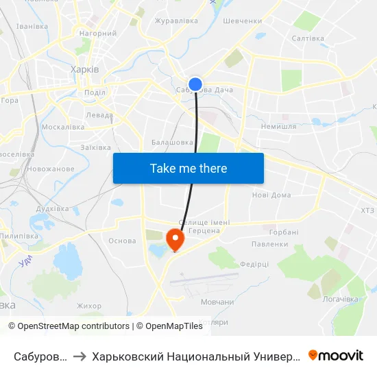 Сабурова Дача to Харьковский Национальный Университет Внутренних Дел map