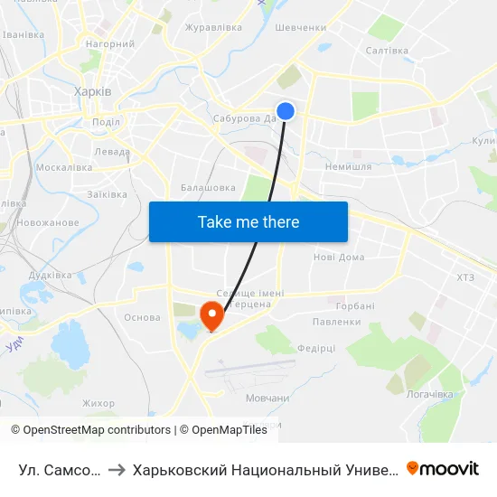 Ул. Самсоновская to Харьковский Национальный Университет Внутренних Дел map