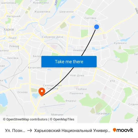 Ул. Познанская to Харьковский Национальный Университет Внутренних Дел map