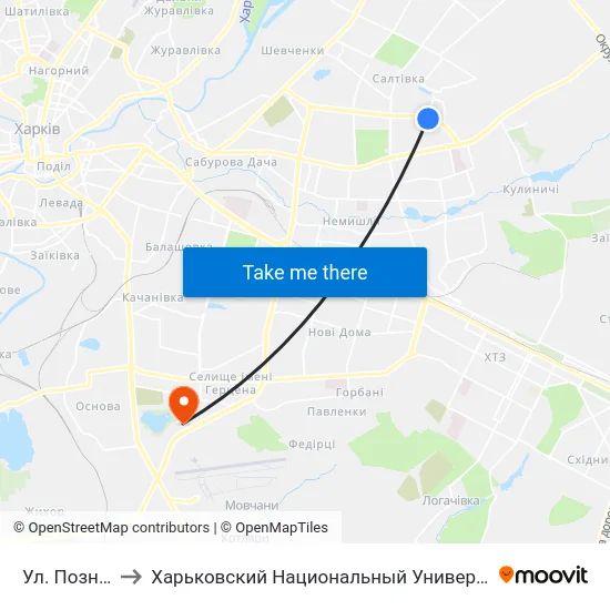 Ул. Познанская to Харьковский Национальный Университет Внутренних Дел map
