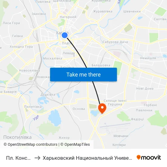 Пл. Конституции to Харьковский Национальный Университет Внутренних Дел map
