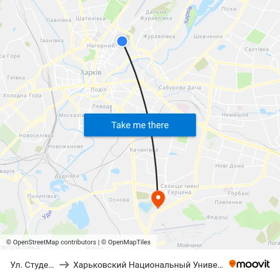 Ул. Студенческая to Харьковский Национальный Университет Внутренних Дел map