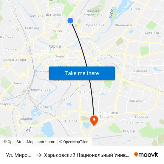 Ул. Мироносицкая to Харьковский Национальный Университет Внутренних Дел map
