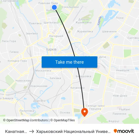 Канатная Дорога to Харьковский Национальный Университет Внутренних Дел map
