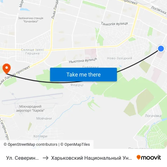 Ул. Северина Потоцкого to Харьковский Национальный Университет Внутренних Дел map