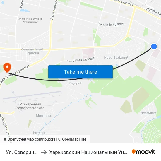 Ул. Северина Потоцкого to Харьковский Национальный Университет Внутренних Дел map