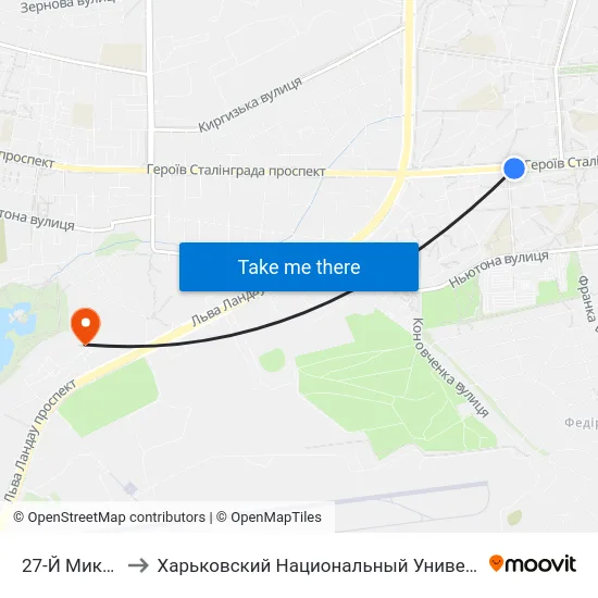 27-Й Микрорайон to Харьковский Национальный Университет Внутренних Дел map