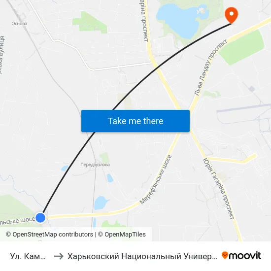 Ул. Камышовая to Харьковский Национальный Университет Внутренних Дел map