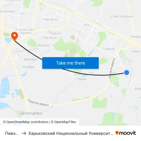 Пивзавод to Харьковский Национальный Университет Внутренних Дел map