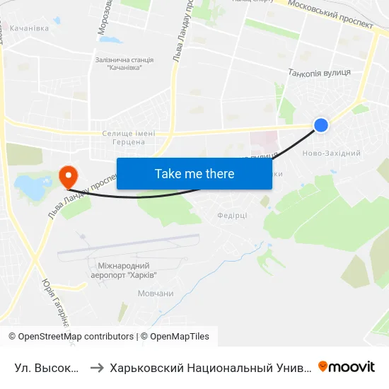 Ул. Высоковольтная to Харьковский Национальный Университет Внутренних Дел map